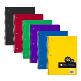 24 Wholesale C/r 120 Ct. 3-Subject Spiral Notebook