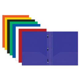 48 Wholesale Solid Color 2-Pocket Poly Portfolio W/ 3 Prongs