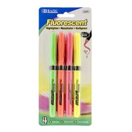 24 Wholesale Pen Style Fluorescent Highlighter W/ Cushion Grip (4/pack)