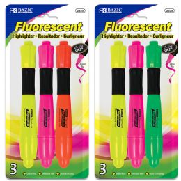 24 Wholesale Desk Style Fluorescent Highlighter W/ Cushion Grip (3/pack)