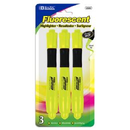24 Wholesale Yellow Desk Style Fluorescent Highlighter W/ Cushion Grip (3/pack)