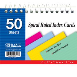 36 Bulk 50 Ct. Spiral Bound 3" X 5" Ruled Colored Index Card