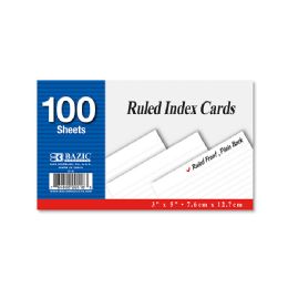 36 Wholesale 100 Ct. 3" X 5" Ruled White Index Card