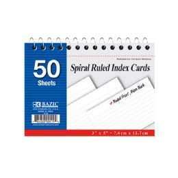 36 Wholesale 50 Ct. Spiral Bound 3" X 5" Ruled White Index Card