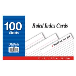 24 Wholesale 100 Ct. 5" X 8" Ruled White Index Card