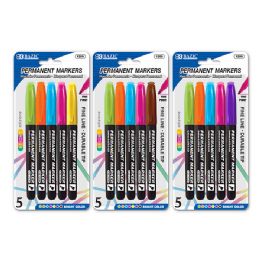 24 Wholesale Bright Colors Fine Tip Permanent Markers W/ Pocket Clip (5/pack)