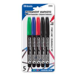 24 Wholesale Assorted Colors Fine Tip Permanent Markers W/ Pocket Clip (5/pack)