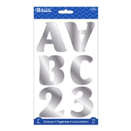 24 Wholesale 2" Silver Metallic Color Alphabet & Numbers Stickers (72/pack)
