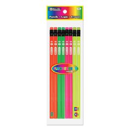 24 Wholesale Fluorescent Wood Pencil W/ Eraser (8/pack)