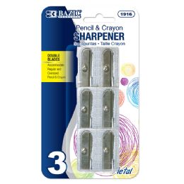 24 Wholesale Dual Blades Metal Pencil Sharpener (3/pack)