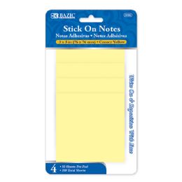 24 pieces 50 Ct. 3" X 3" Yellow Stick On Notes (4/pack) - Sticky Note & Notepads