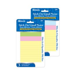 24 pieces 40 Ct. 3" X 3" Lined Stick On Notes (3/pack) - Sticky Note & Notepads