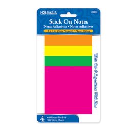 24 Wholesale 40 Ct. 3" X 3" Neon Stick On Notes (4/pack)