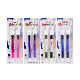 24 Wholesale Reward Ballpoint Pen W/ Finger Topper (2/pack)