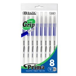 24 Bulk Prima Blue Stick Pen W/ Cushion Grip (8/pack)