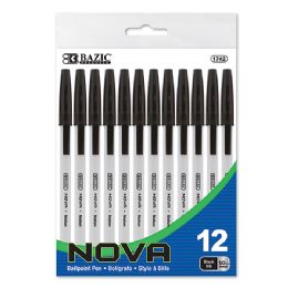 24 Bulk Nova Black Color Stick Pen (12/pack)