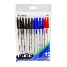 24 Bulk Pure Assorted Color Stick Pen (12/pack)