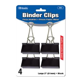 24 Wholesale Large 2" (51mm) Black Binder Clip (4/pack)