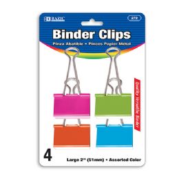 24 pieces Large 2" (51mm) Assorted Color Binder Clip (4/pack) - Clipboards and Binders