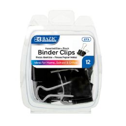 24 Wholesale Assorted Size Black Binder Clip (12/pack)
