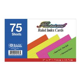 36 pieces 75 Ct. 3" X 5" Ruled Fluorescent Colored Index Card - Labels ,Cards and Index Cards