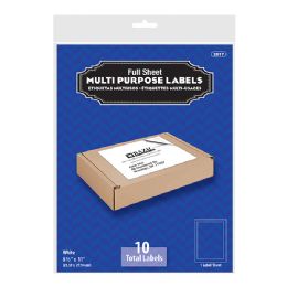 24 Wholesale 8.5" X 11" Full Sheet White Multipurpose Labels (10/pk)