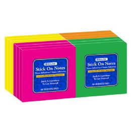 12 pieces 90 Ct. 3" X 3" Neon Stick On Notes (12/shrink) - Sticky Note & Notepads