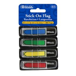 24 Bulk 25 Ct. 0.5" X 1.7" Neon Color Printed Arrow Flags W/ Dispenser (4/pack)