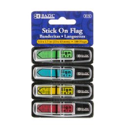 24 pieces 25 Ct. 0.5" X 1.7" Neon Color Printed Sign Here Flags W/ Dispenser (4/pack) - Sticky Note & Notepads