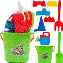 12 Wholesale 6" Beach Toy Bucket With 8pc