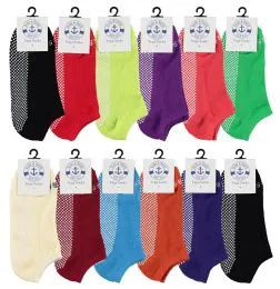 84 Pairs Yacht & Smith Assorted Colors Rubber Grip Bottom Cotton Yoga, Trampoline Sock Size 9-11 - Womens Ankle Sock