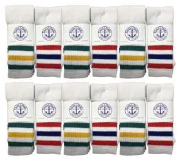 48 Wholesale Yacht & Smith Men's Cotton 31 Inch Terry Cushioned Athletic White Striped Top Tube Socks Size 13-16