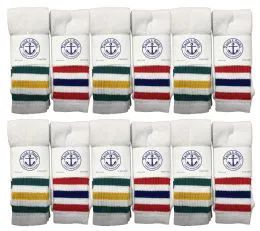 24 Pairs Yacht & Smith Men's 28 Inch Cotton Tube Sock White With Stripes Size 10-13 - Mens Tube Sock