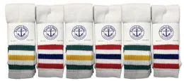 48 Wholesale Yacht & Smith Women's Cotton 26" Inch Terry Cushioned Athletic White Striped Top Tube Socks