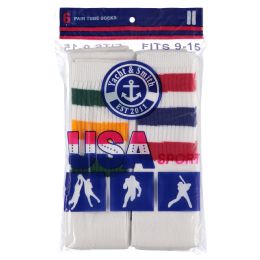 72 Pairs Yacht & Smith Athletic White Striped Tube Socks Size 9-15 - Women's Tube Sock