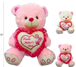 6 Bulk White And Pink Happy Mother's Day Bear