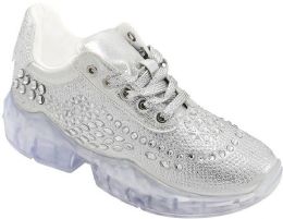 12 Wholesale Women Sneakers Silver Size 5 - 10 Assorted