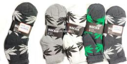 60 Wholesale Mens Ankle Sock Leaf Print Assorted Color Size 9 - 11