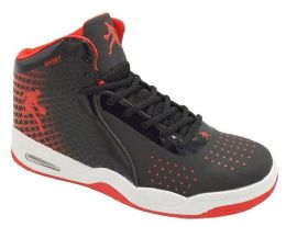 12 Wholesale High Upper Basketball Shoes Sneakers Men Breathable Sports Shoes In Black And Red