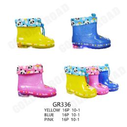 12 Wholesale Girls Waterproof Printed Rain Boot With Easy Pull String Closure