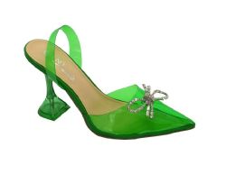 12 Wholesale Womens Clear Heels Sandals Transparent Peep Toe Mules Backless Stiletto High Heels Slip On Heeled Slipper Dress Shoes In Green With Bow