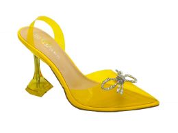 12 Wholesale Womens Clear Heels Sandals Transparent Peep Toe Mules Backless Stiletto High Heels Slip On Heeled Slipper Dress Shoes In Yellow With Bow