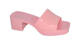12 Wholesale Women's Chunky Mid Heel Platform Sandals For Women In Pink
