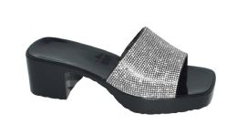 12 Wholesale Women's Slip On Sandals Slide Glitter Bling Casual Sandal Chunky Open Toe Sparkle Slides In Black