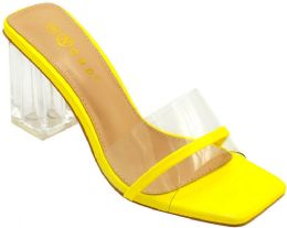 12 Wholesale Women's High Chunky Block Heels For Women Square Toe Heels Cute Slip On Mules Shoes Open Toe Pumps Sandals In Yellow