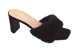 12 Wholesale Women's Fur Fluffy Mules High Heels In Black
