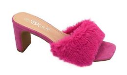 12 Wholesale Women's Fur Fluffy Mules High Heels In Fuschia
