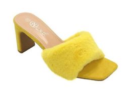 12 Wholesale Women's Fur Fluffy Mules High Heels In Yellow
