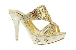 12 Wholesale Women's Wedding Dress Party And Evening Stiletto Heeled Sandals Rhinestone In Gold