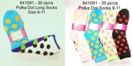 360 Bulk Polka Dot Long Sock Assorted Color Size 9 -11
